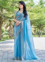 Sattin Silk Sea Blue Wedding Wear Hand Work Saree